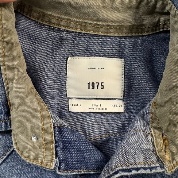 ZARA Denim Shirt 1975 Collection Long Sleeve Button-Down Chest Pockets Size S - Picture 5 of 11